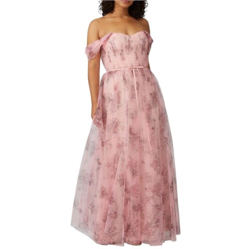 MARCHESA NOTTE Bridesmaid Blush Pink Floral Tulle Long Maxi Gown Dress 14 ($325)
